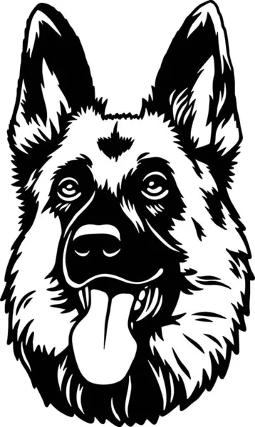 Alman Çoban - Komik Köpekler Ayrıntılı Vektör - Hayvan Vektörü Portresi, Köpek Silueti Şablonu
