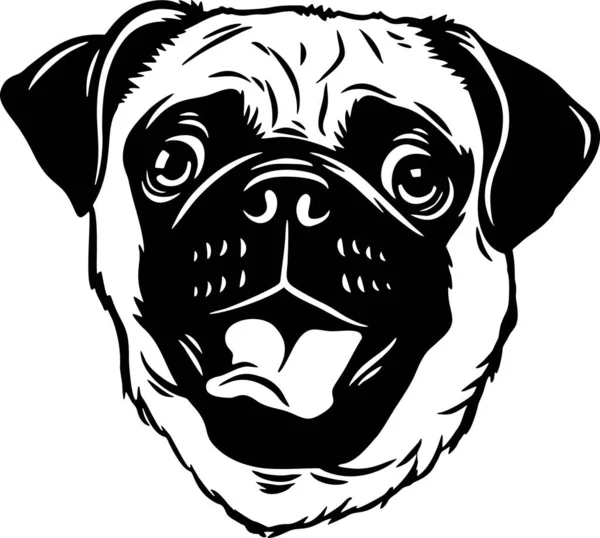 Pug Cães Engraçados Vetor Detalhado Pet Vector Portrait Estêncil Silhueta —  Vetores de Stock