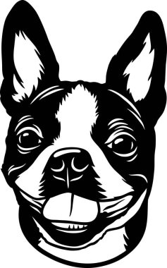 Boston Terrir - Komik Köpekler Ayrıntılı Vektör - Hayvan Vektörü Portresi, Köpek Silueti Şablonu