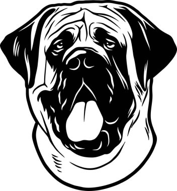 English Mastiff - Komik Köpekler Ayrıntılı Vektör - Hayvan Vektörü Portresi, Köpek Silueti Şablonu