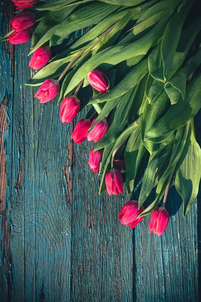 Art abstract background with spring tulips on wooden for design