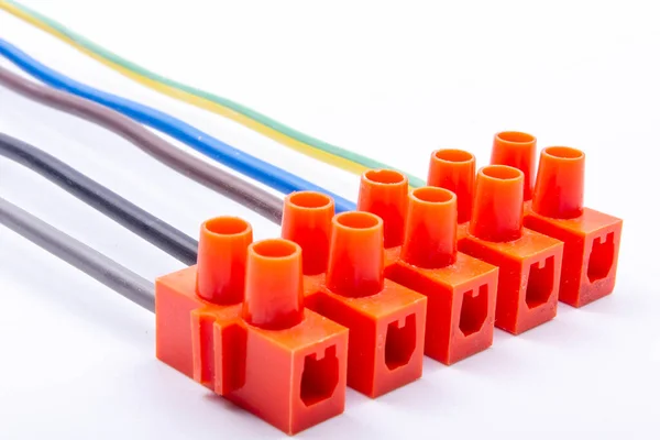 Cubo Eléctrico Naranja Conexión Cables Eléctricos —  Fotos de Stock