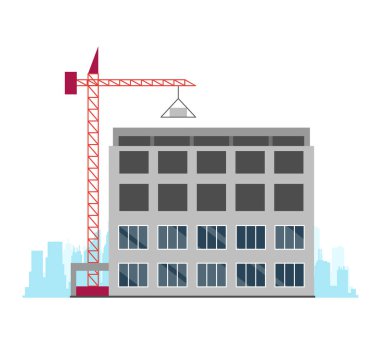 Construction site stage. Multi story house construction. Building process. Build techniques and machines. Housing development. Unfinished.