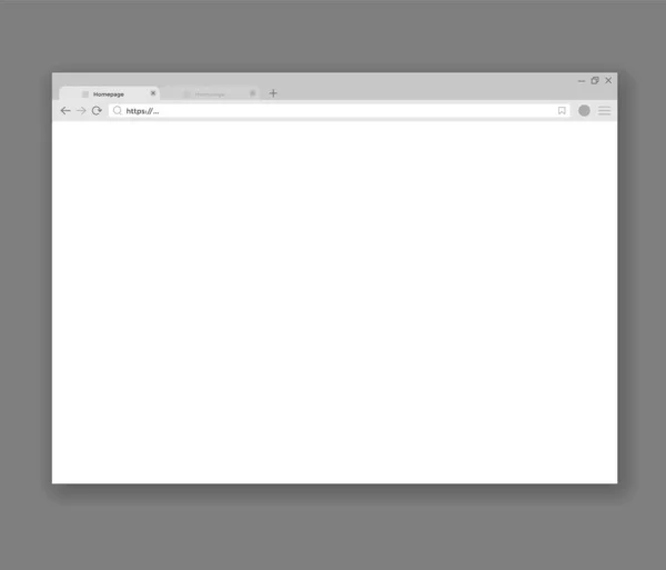 ブラウザのモックアップ Web画面 影とインターネットの空のページの概念 グレーを基調としたモダンな窓デザイン — ストックベクタ