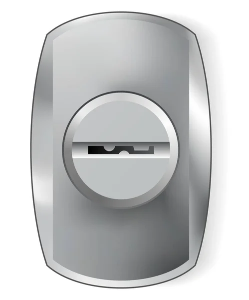 金属か鋼は鍵穴を確保する ドアロックのための要素 テンプレート 現実的な銀やクロムキーホールモックアップ白の背景に隔離 — ストックベクタ