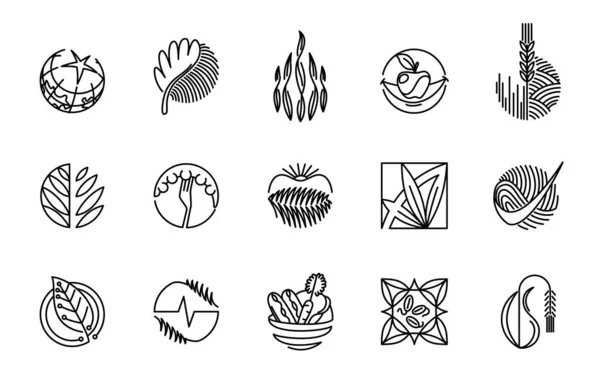 Wegańskie Ikony Zestaw Naturalnych Ekologicznych Symboli Linii Kosmetycznych Wolne Gmo — Wektor stockowy