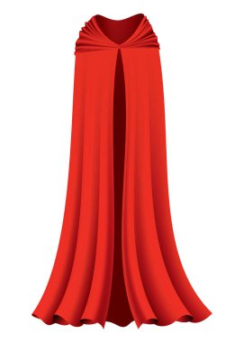 Süper kahraman kırmızı pelerin. Kırmızı kumaş ipek pelerin. Mantle kostümü ya da çizgi film vektör çizimi.