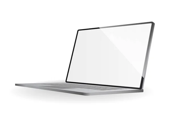 電子機器のモックアップ ホワイトノートパソコン 現代的でプレミアムなハードウェアの新バージョン 白い背景に隔離された影を持つガジェットテンプレート — ストックベクタ