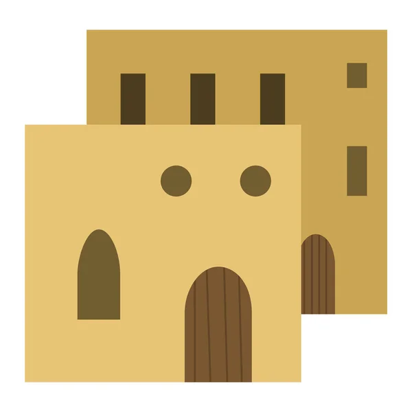中東だ 伝統的な泥レンガ造りの家とアラビア砂漠 古い建物だ 平面ベクトル図 — ストックベクタ