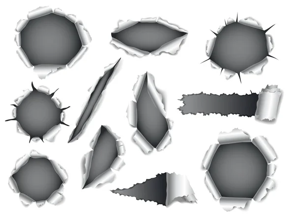 Paper Hole Collection Gray Torn Paper Torn Sides Dark Paper — Image vectorielle