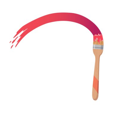 Boya rengi ıslak boya fırçası. Renkli çizim fırçası. Resim şablonu, vektör el çizimi. İzole edilmiş düz fırça beyaz duvarda boya bırakıyor.