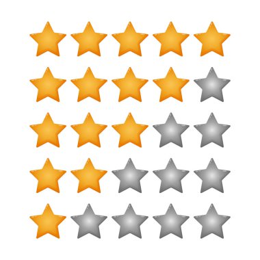 Derecelendirme yıldızı. Geri bildirim, itibar ve kalite kavramı. Uygulamalar ve web siteleri için beş yıldızlı ürün değerlendirme düz simgesi. Değerlendirme sistemi.