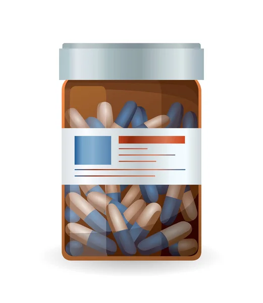 Pill Bottle Label Pills Medical Jar Pills Drugs Tablets Capsules — Stock Vector
