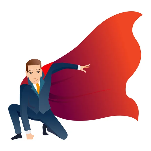 Businessman Superhero Character Office Worker Manager Costume Red Fluttering Cloak — Stockový vektor