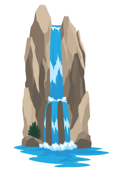 Cascada Cascada Río Dibujos Animados Paisaje Con Montañas Árboles Elemento — Vector de stock