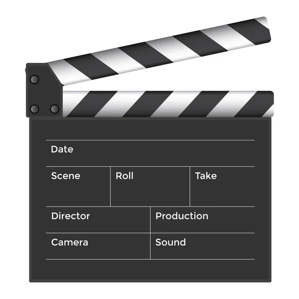 フィルム クラッパー 現実的な映画のクラップボードを開いた 撮影機材や映画製作機材 白地に隔離されたブランクシネマクラッパーベクトルイラスト — ストックベクタ