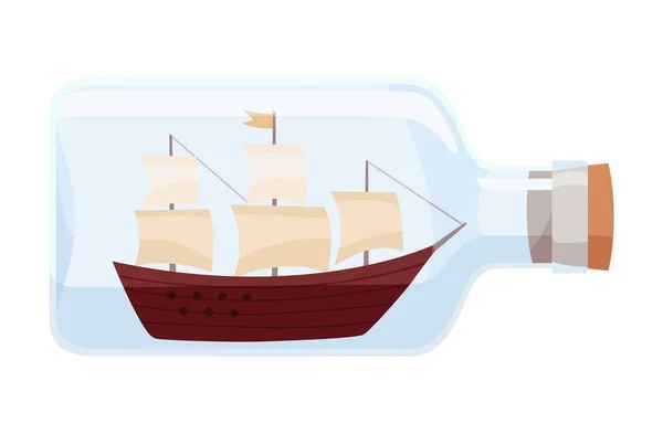Ships Bottle Glass Object Miniature Model Marine Vessel Hobby Craft — Stock Vector