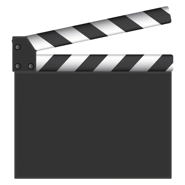 フィルム クラッパー 現実的な映画のクラップボードを開いた 撮影機材や映画製作機材 白地に隔離されたブランクシネマクラッパーベクトルイラスト — ストックベクタ