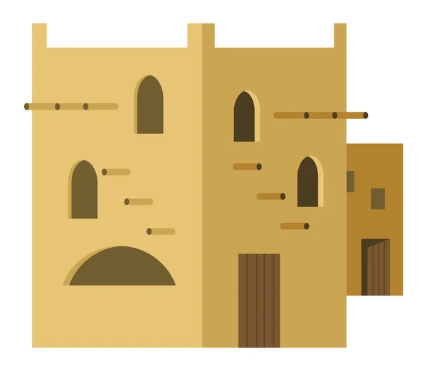 Médio Oriente Deserto Árabe Com Casas Tijolo Lama Tradicionais Edifício — Vetor de Stock