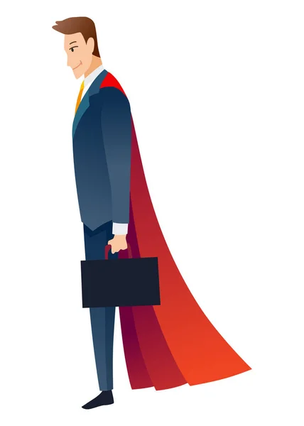 Businessman Superhero Character Office Worker Manager Costume Red Fluttering Cloak — Vettoriale Stock