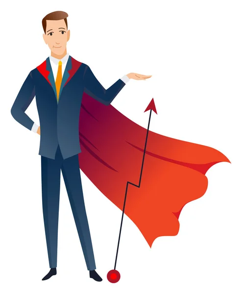 Businessman Superhero Character Office Worker Manager Costume Red Fluttering Cloak — Διανυσματικό Αρχείο