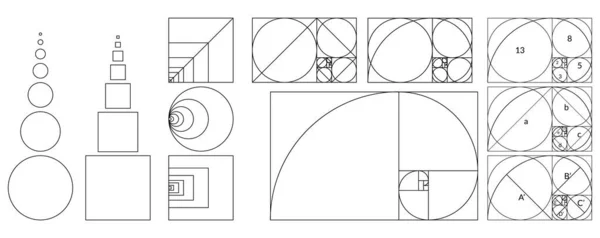 Ensemble Concept Géométrique Golden Ratio Collection Proportions Divines Formes Géométriques — Image vectorielle
