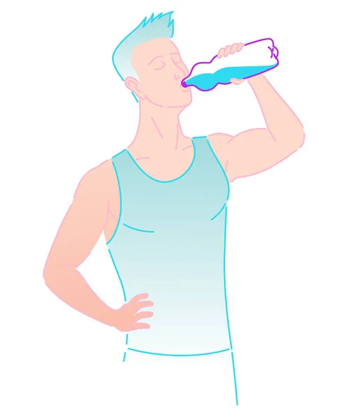 stock vector Benefits drinking water. Healthy human body hydration, man with bottle drinks water. Healthcare drink illustration. Healthy Lifestyle concept.