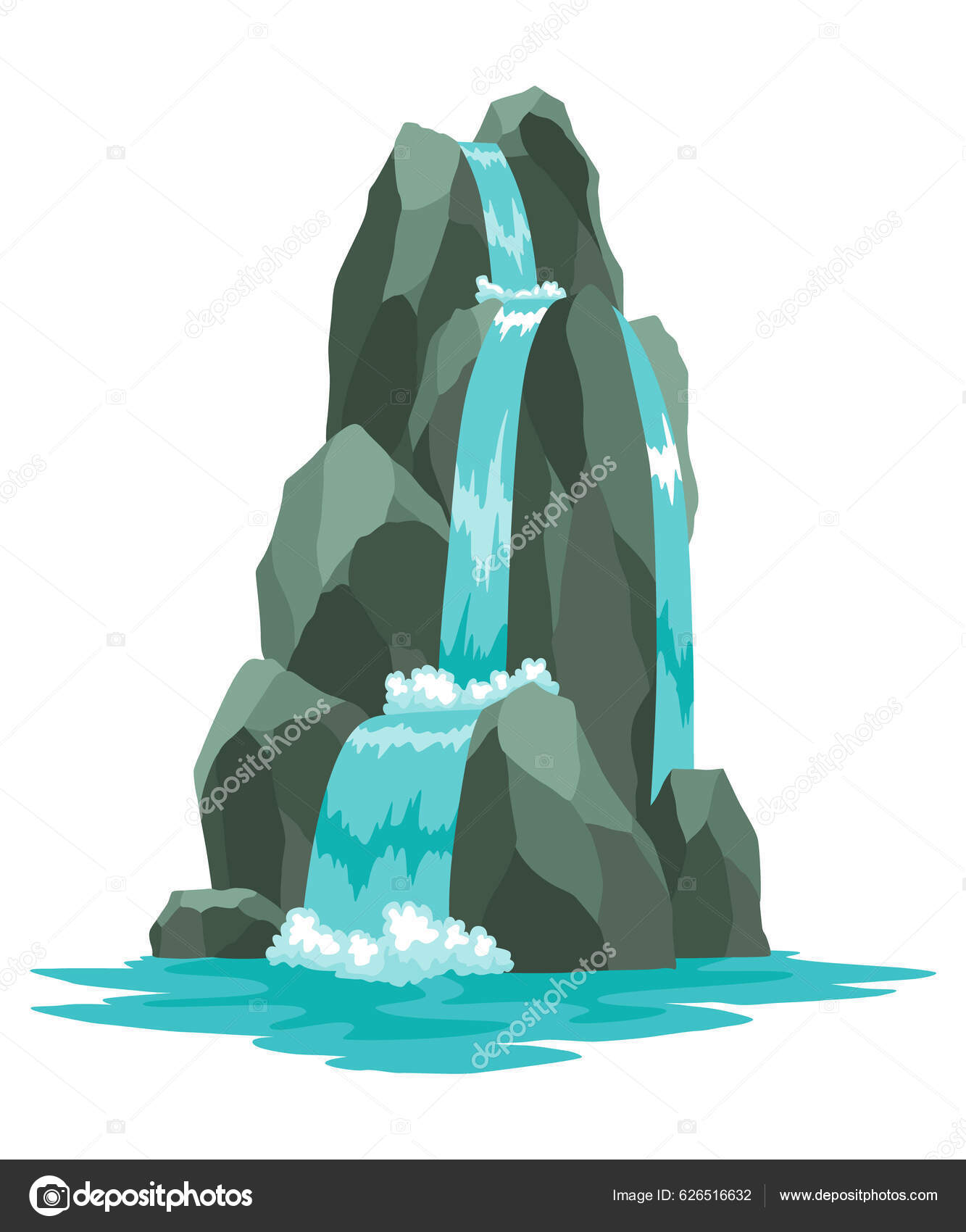 Cachoeira Do Rio Dos Desenhos Animados. Paisagem Com Montanhas E Árvores.  Elemento De Design Para Brochura De Viagem Ou Ilustração Jogo Móvel. Água  Natural Fresca Royalty Free SVG, Cliparts, Vetores, e Ilustrações