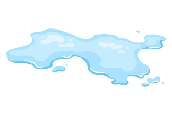 水漏れの水たまり 平らな漫画のスタイルで青い液体の形 白い背景に隔離されたきれいな液滴の設計要素 — ストックベクタ
