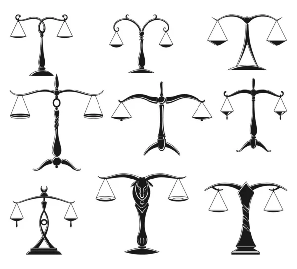Balance Justice Silhouette Collection Balance Équilibrage Mécanique Symbole Loi Jugement — Image vectorielle