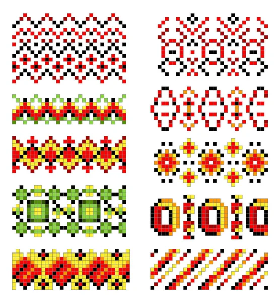 Ukrainian Traditional Embroidery Set Patterns Cross Stitching Decoration Cross Stitch — Stock Vector
