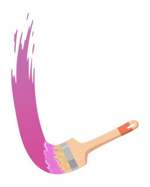 Boya rengi ıslak boya fırçası. Renkli çizim fırçası. Resim şablonu, vektör el çizimi. İzole edilmiş düz fırça beyaz duvarda boya bırakıyor.