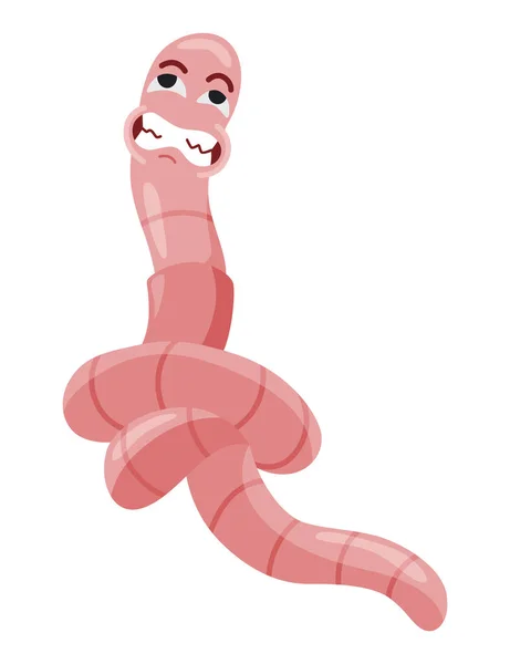 Funny Worm Pink Crawler Scared Earth Worm Cartoon Character Wildlife — Stock Vector