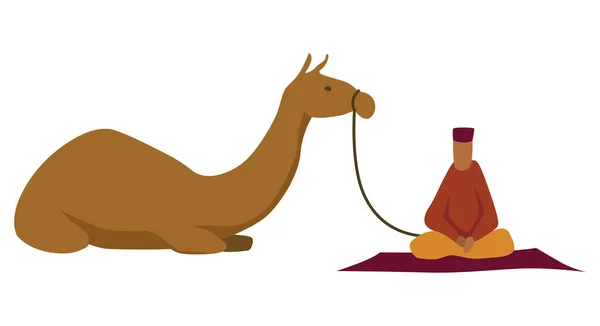 Ближний Восток Бедуин Верблюдом Арабский Символ Пустыни Плоская Векторная Иллюстрация — стоковый вектор