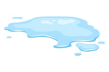 Su birikintisi. Düz çizgi film şeklinde mavi sıvı şekil. Temiz sıvı damlası tasarım ögesi beyaz arkaplanda izole edildi.