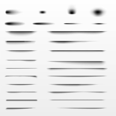 Shadow effect set. Realistic blurred edges shadows of isolated templates. Oval and rectangular drop shadows for any vector objects.
