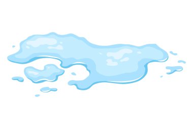 Su birikintisi. Düz çizgi film şeklinde mavi sıvı şekil. Temiz sıvı damlası tasarım ögesi beyaz arkaplanda izole edildi.