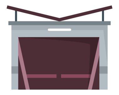 Garaj kapısı simgesi. Çizgi film garajı, araba deposu kapılarını aç. Mekanik veya otomatik kontrol sistemli metal giriş. Beyaz arkaplanda vektör illüstrasyon depo deklanşörü.