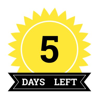 Countdown of days. Number 5 of days left to go. Promotional banner. Price offer promo deal timer, five day only. Stylized counter in black and yellow colors.