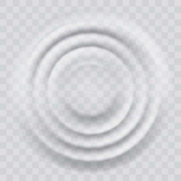 Water ripple effect top view. Realistic caustic drop or sound wave splash effect, concentric circles in puddle. Vector round wave surface on transparent background.