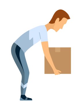 Lifting technique safe movement. Safety. Incorrect instruction for moving heavy packages for workers. Ergonomic movement for loading objects vector flat illustration.