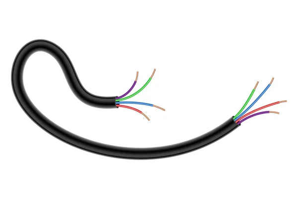 断开的电线或电线 受损的电力电缆 用裸金属丝扭曲金属丝 危险的电力问题 彩色电缆 在白色背景上孤立的向量图 — 图库矢量图片