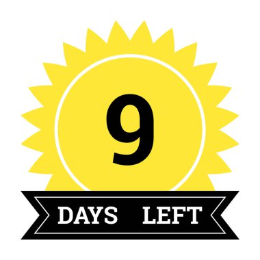 Countdown of days. Number 9 of days left to go. Promotional banner. Price offer promo deal timer, nine day only. Stylized counter in black and yellow colors.