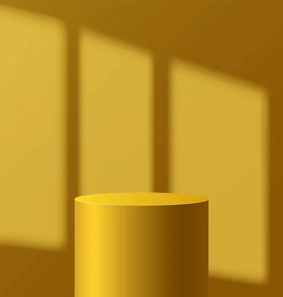 Światło Podium Cieniem Okna Ścianie Streszczenie Pusty Pokój Żółtym Cylindrem — Wektor stockowy