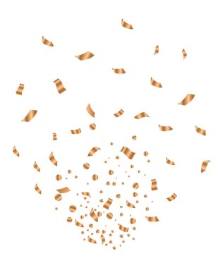 Konfeti ve flama spreyli parti çıtırları. Beyaz arka planda izole edilmiş altın renkli süsleme ve kağıt parçaları. Vektör tatil olayı özniteliği.