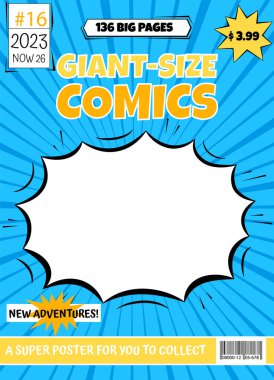 Comic book cover. Retro magazine template. Comic cartoon page vector illustration. Classic storyboard artwork.