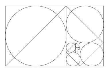 Altın oran geometrik konsept seti. İlahi oran koleksiyonu. İdeal kesit kompozisyon simgelerine sahip geometrik şekiller. Geometri harmonisi ve denge vektörü çizimi.