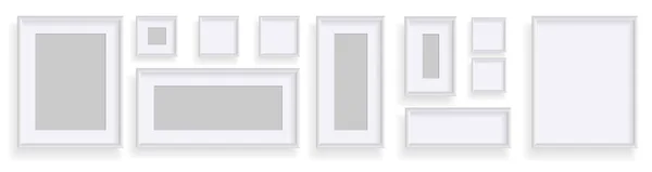 Photo Frames Isolated White Rectangular Frames Mockup Set Empty Framing — Stock Vector