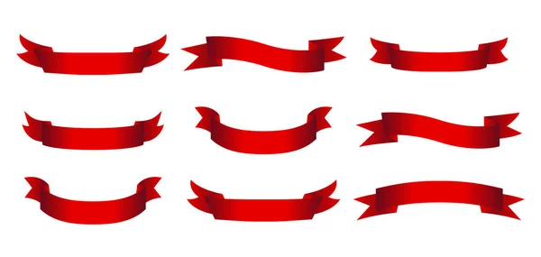 Heraldikai Piros Szalag Banner Készlet Gyűjteményi Zászlók Díszítő Elemek Címkék — Stock Vector