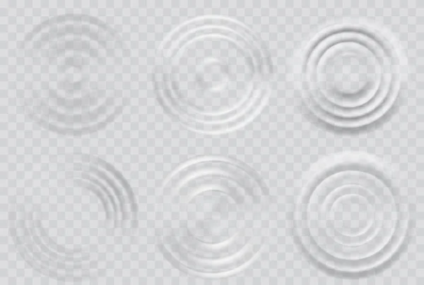 水波效应顶视图集 现实的苛性碱滴或声波溅射效果 水坑内同心圆 透明背景下的矢量圆波面 — 图库矢量图片